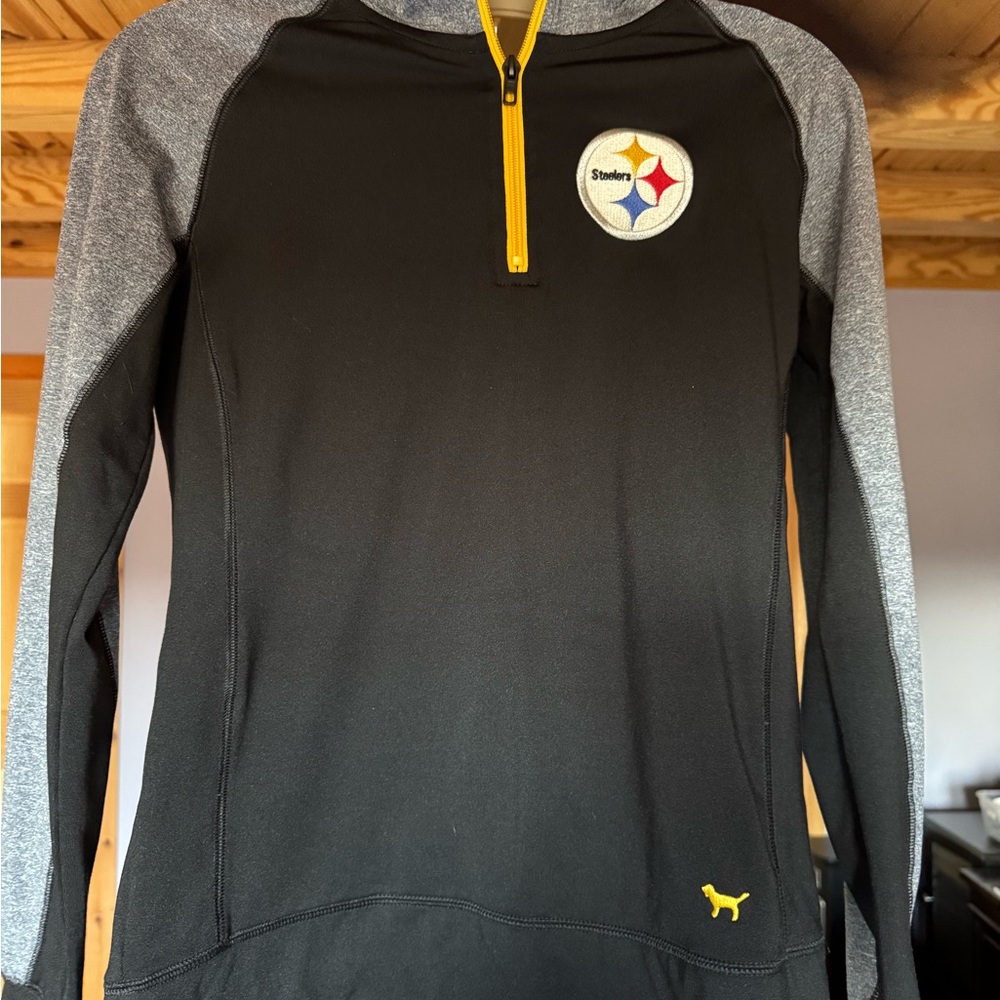 Victoria's Secret Pink Black and Gray Pullover with Yellow Accent